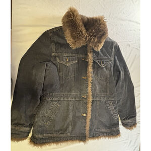 Marvin Richards Fur Lined Denim Jacket Womens XL Y2K Winter Coat